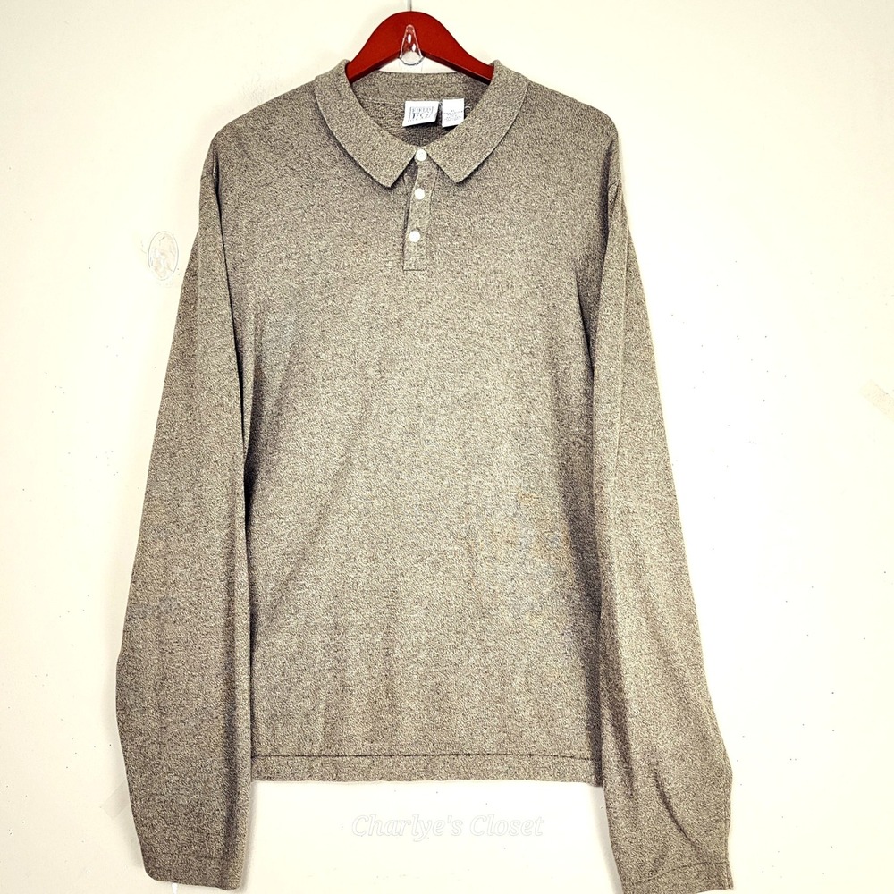Field Gear Polo Sweater Mens XL Gray 100%‎ Cotton Knit Outdoor Casual Fisherman